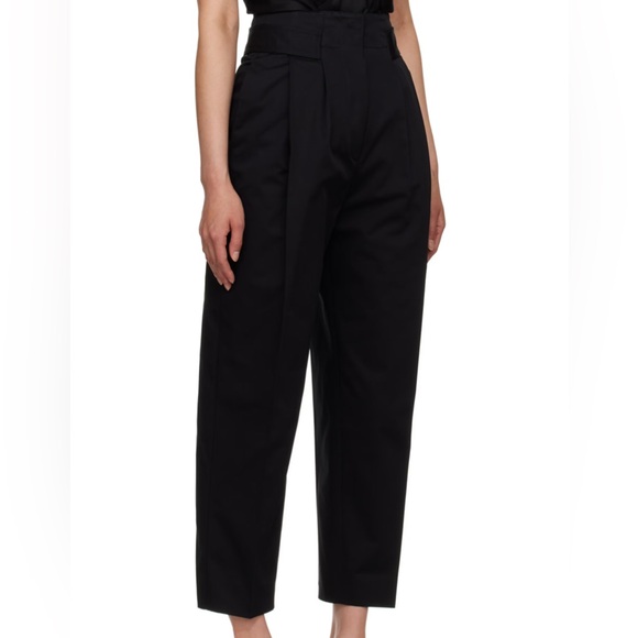 Toteme Double Pleated Cropped Trousers Black Cotton Twill - Picture 3 of 14